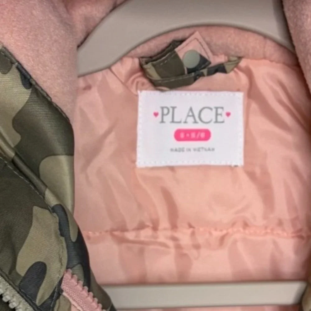 The Children's Place Girl's Ski Jacket Snow Pants Small 5/6 Pink Camo Set